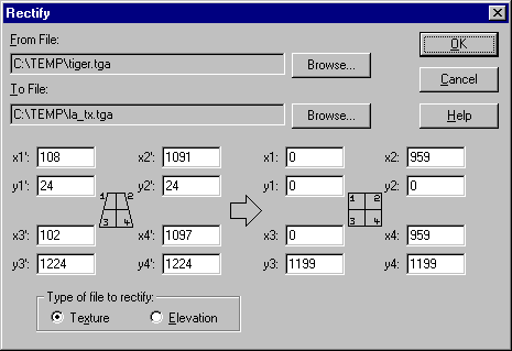 Texture rectification dialog